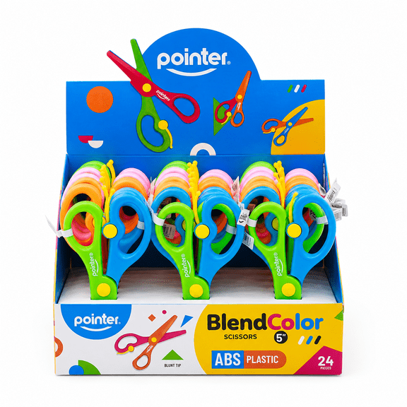 Pointer BlendColor Safety Scissors, 5 inch, Blunt Tip, ABS Plastic, Assorted Colors, 24 Count