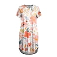 thumbnail image 4 of QASIEATN Women's Short Sleeve Printed Dress Casual Crewneck Summer Midi Dress for Vacation Loose Fit Everyday Wear Nightgowns for Women, 4 of 4
