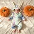 thumbnail image 3 of Ruyang Infant Baby Zip Up Jumpsuit Cute Bunny Ear Tie Dye Hooded Romper Long Sleeve Footless One Piece Outfit for Newborn Boys Girls, 3 of 6