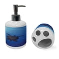 thumbnail image 2 of Ambesonne Ocean Soap Dispenser & Toothbrush Holder Set, Sea Turtle in Deep Sea, 2 Pcs, Aqua Navy Brown, 2 of 6
