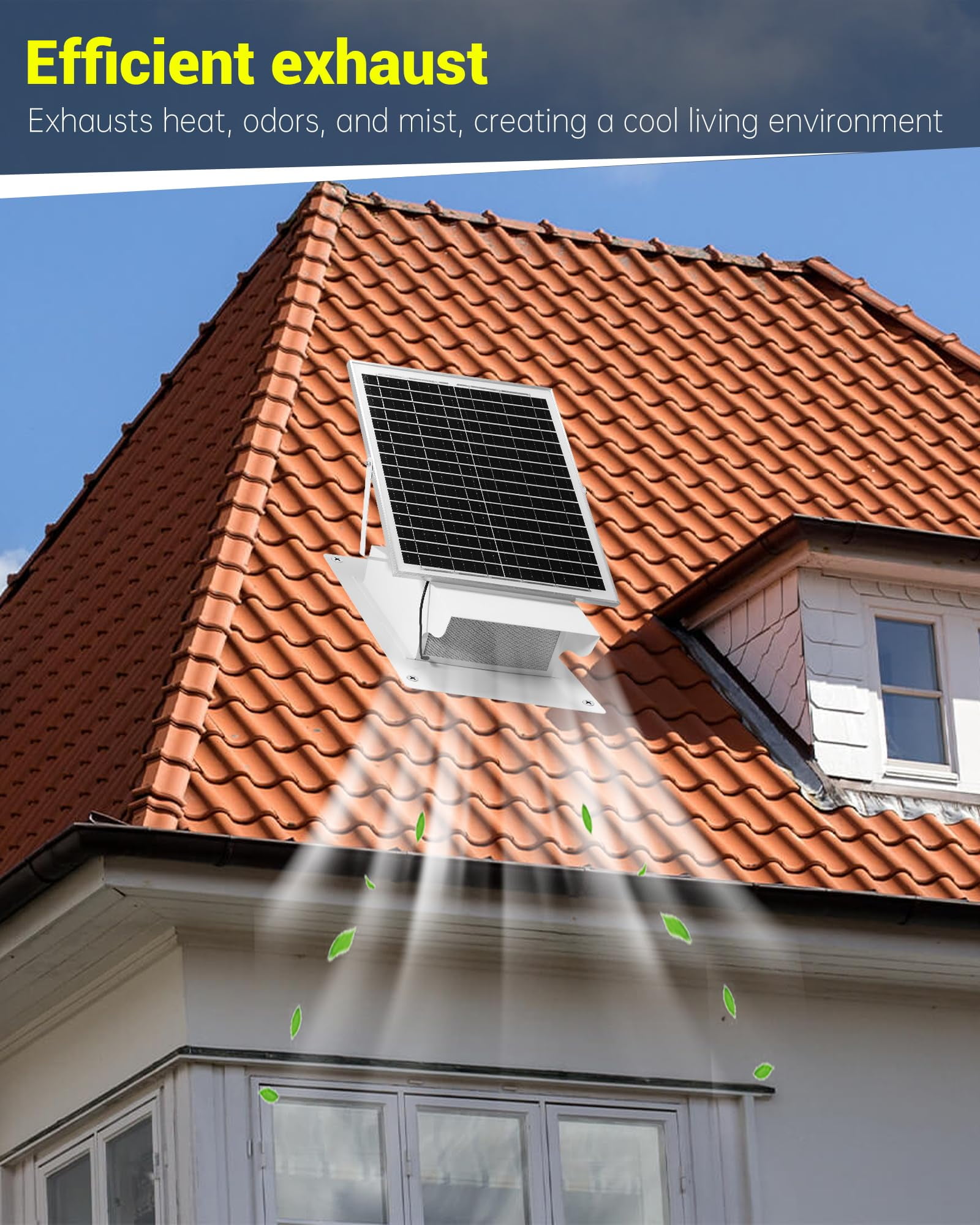 25W Solar Powered Roof Vent Fan,Ventilation and Cooling Solar Attic Exhaust Fan with 8 Inch Removable Roof Vents, Suitable for Lofts, Shops, Garages