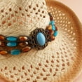 thumbnail image 4 of Boho Western Cowboy Straw Hat - Hand Woven Faux Jade Chain Decor Hat for Women, Men, and Unisex - Perfect for Summer Beach and Casual Wear, 4 of 5