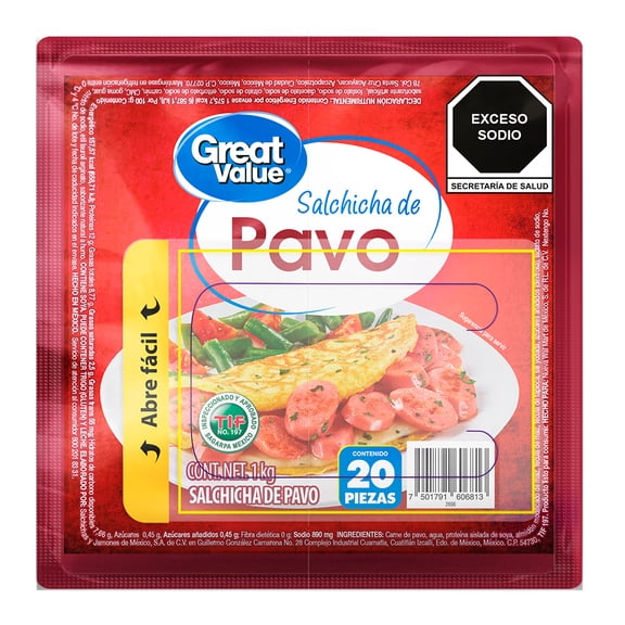 Salchicha de pavo Great Value 20 pzas en 1 kg