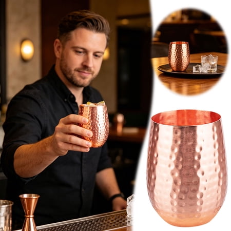 Handcrafted Copper Drinking Tumblers & Mugs Hammered & Smooth Pure Copperware Moscow Mule Mugs & Stemless Cups for Home Bar & Kitchen