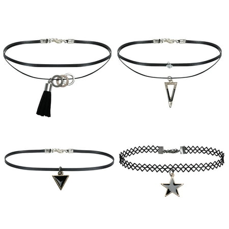 BodyJ4You Choker Necklace Velvet Leather Tassel Chain for Women Girls 4 Pieces