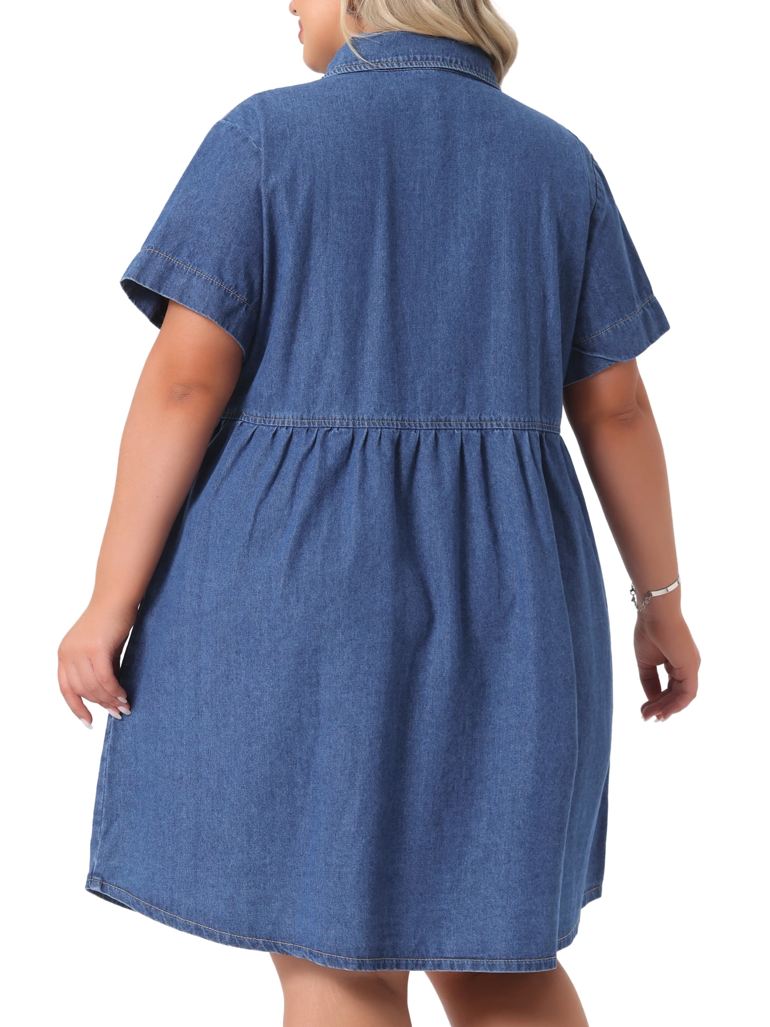 DARING DIVA Women's Plus Size Casual Denim Babydoll Pockets Dress 2X Mid Blue