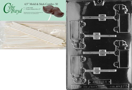 Cybrtrayd Assorted Snowflakes Lolly Chocolate Mold with Chocolatiers Bundle of 50 Lollipop Sticks 25 Red and 25 Green Twist Ties and Chocolatiers Guide 50 Cello Bags 