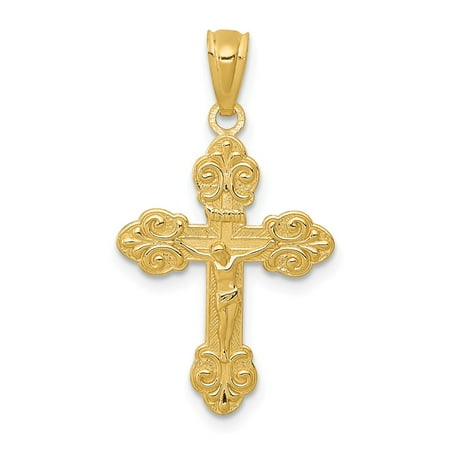 14k Yellow Gold Polished INRI Small Crucifix Pendant