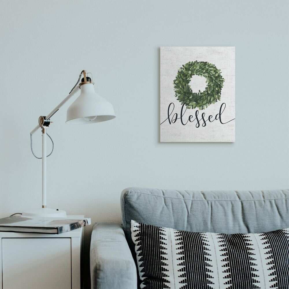 Stupell Industries Simple Blessed Text with Greenery Wreath Design Designed by Lettered and Lined