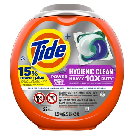 Tide Hygienic Clean Heavy 10x Duty Power PODS Laundry Detergent Pacs, Spring Meadow, 25 count, For Visible and Invisible Dirt