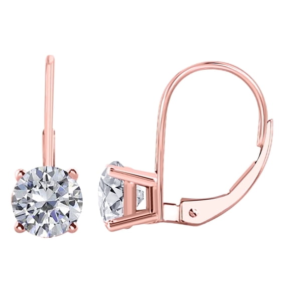 Mauli Jewels 0.20 Carat Diamond Leverback Earrings for Women, 14K Rose Gold 4-Prong White Diamond Drop Earrings