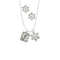 thumbnail image 2 of Delight Jewelry Silvertone Pebble Border Initial - J Silver tone Snowflake Charm Necklace and Stud Earrings, 2 of 4