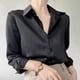 thumbnail image 4 of Camisa de satén francés de lujo para mujer con botones: camisa de vestir profesional azul resistente a las arrugas para primavera y otoño de 2024, 4 of 5