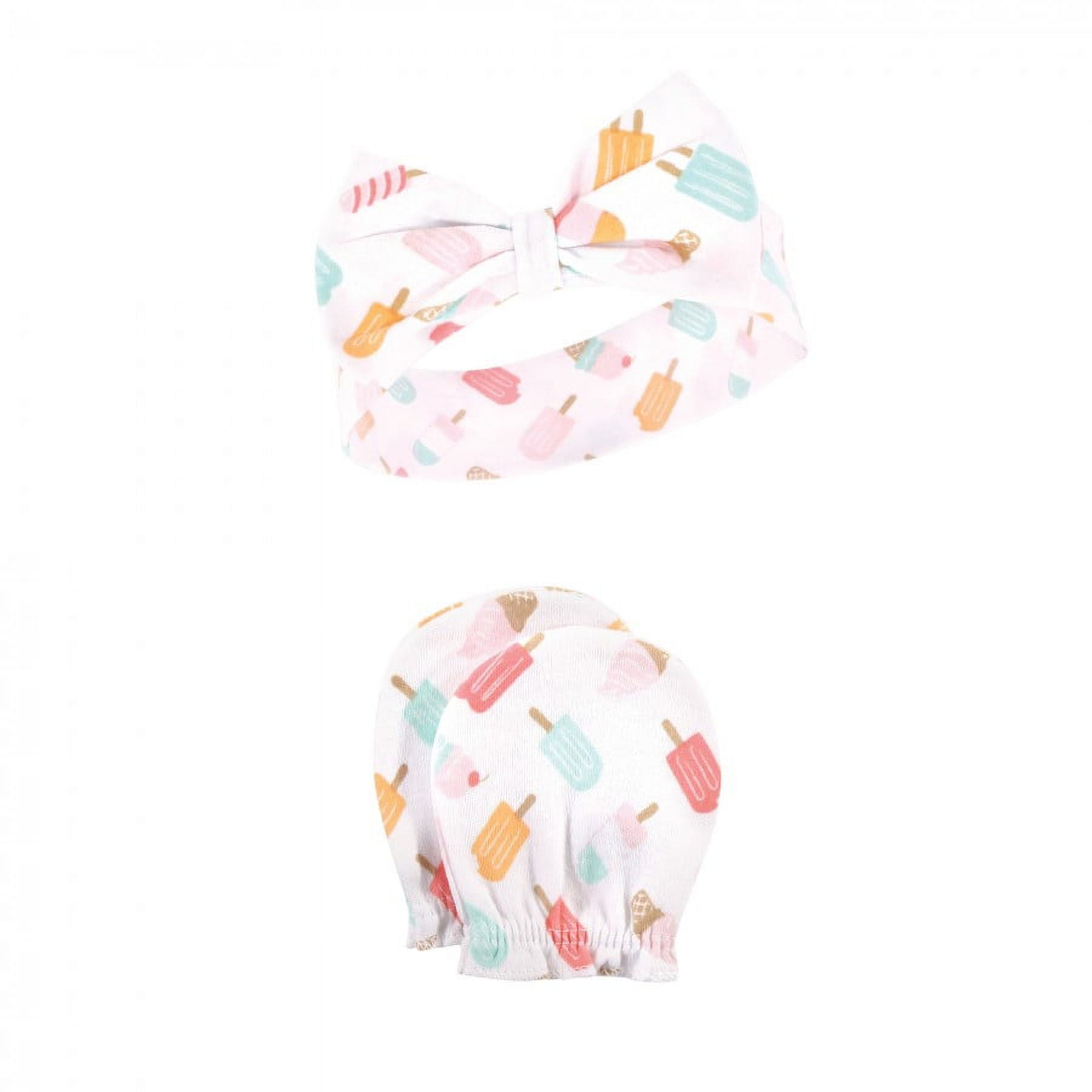 Hudson Baby Infant Girl Cotton Headband and Scratch Mitten