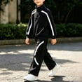 thumbnail image 4 of Youth Boys Half Zip Tracksuit 2 Piece Kids Mock Neck Pullover Sweatshirt & Jogger Pants Fall Winter Jogger Sweatsuit Outfit Black 7-8 Years, 4 of 6