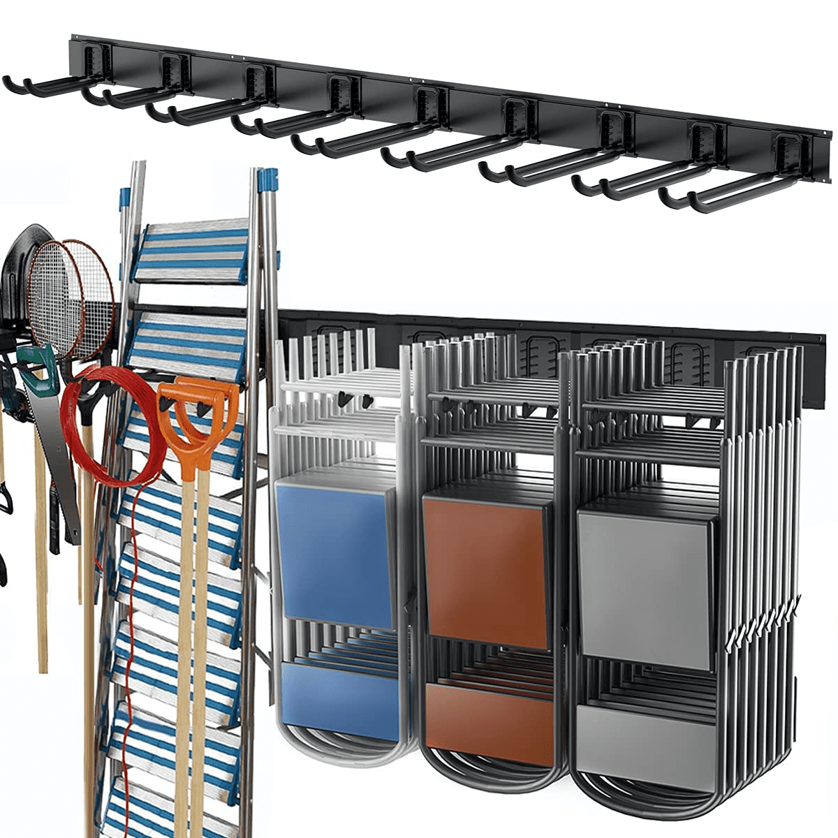 8 Position Garage Storage Hook Wall Mount Heavy Duty Tools Snowboard Hanger Rack 