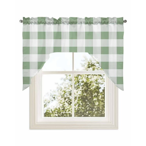 Saga Green Plaid, Farmhouse Country Buffalo Check Kitchen Curtains Swag Valance for Windows/Bathroom/Cafe, Rod Pocket Drape Panel Swag Curtains Valance for Bedroom/Living Room 56"x36"