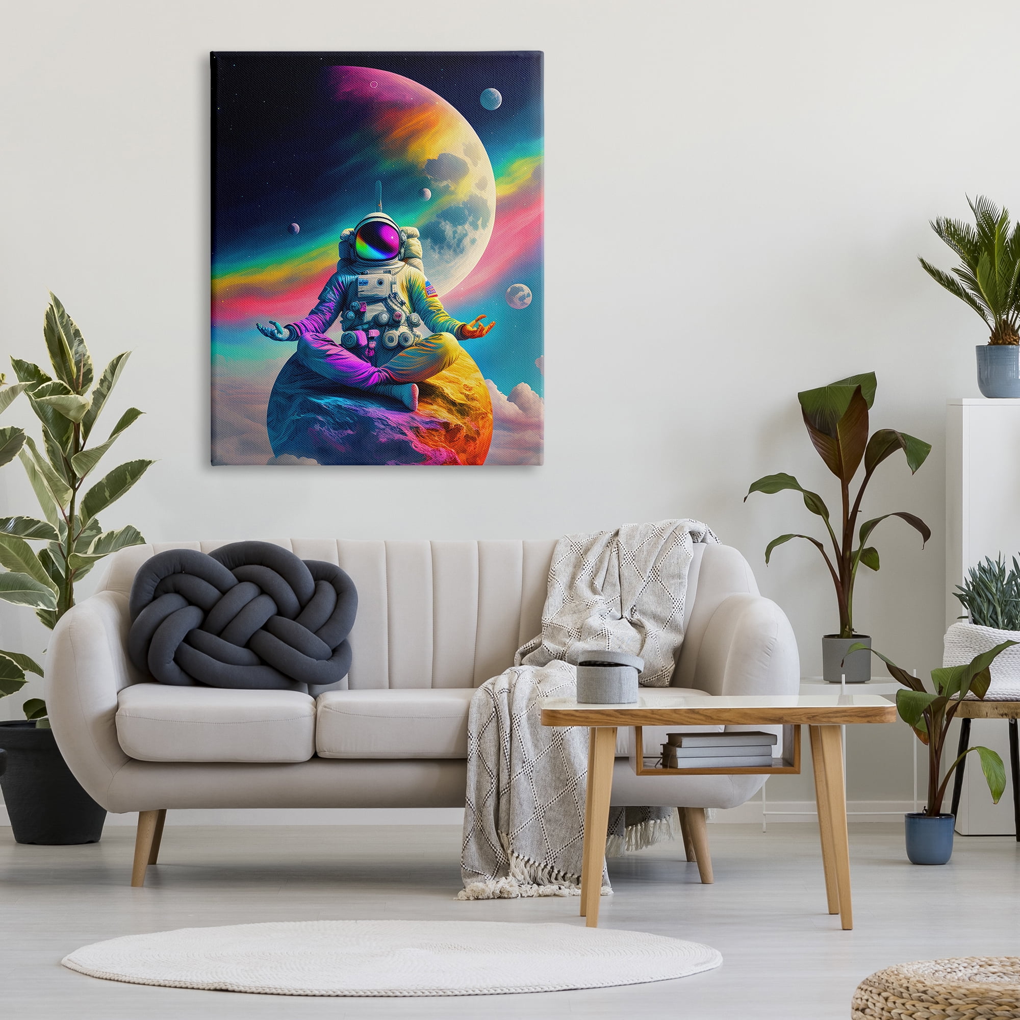 Stupell Industries Astronaut Meditating on Moon Novelty Painting Gallery Wrapped Canvas Art Print Wall Art, 36 x 48