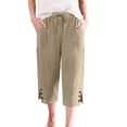 thumbnail image 5 of Women's Bermuda Shorts Linen Shorts Knee Length Casual Summer Capri Pants Pull On Long Shorts Khaki S 13" Inseam, 5 of 7