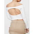 thumbnail image 5 of Biekopu Women T-shirt Long Sleeve Off-shoulder Tops Backless Solid Slim Fit Ladies Crop Top, 5 of 7