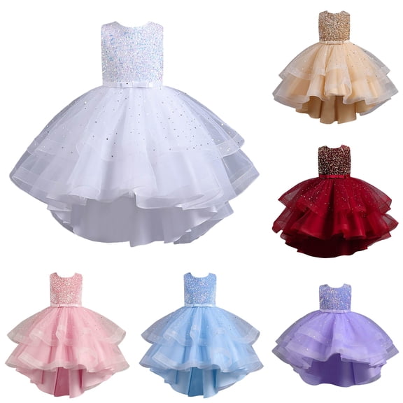Dresses for Girl Sparkly Sequin Sleeveless Crew Neck High-Low Tulle Dress for Party Celebration Sundress Toddler Cute Princess Dress