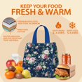 thumbnail image 5 of Pioneer Flower Floral Print Pattern Insulated Lunch Bag for Women & Adults,Large Portable Soft Cooler Lunch Bag,Thermal Food Storage Tote with Pearl Cotton,8.66L,8.75x5.75x9.5 Inch, 5 of 6
