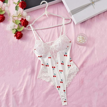 uublik Womens Comfy Lingerie Sets Valentine s Day One Piece Nightwear Lace Nightgown Bodysuit Chemise Sleepwear White M