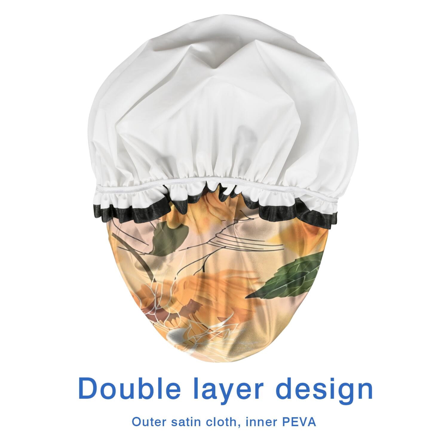 Shower Caps,Yellow Green Leaf Sunflower Pattern Waterproof Shower Cap for Women 4 Pieces,Double Reusable Hair Cover for Shower PEVA Elastic Stretch Hem