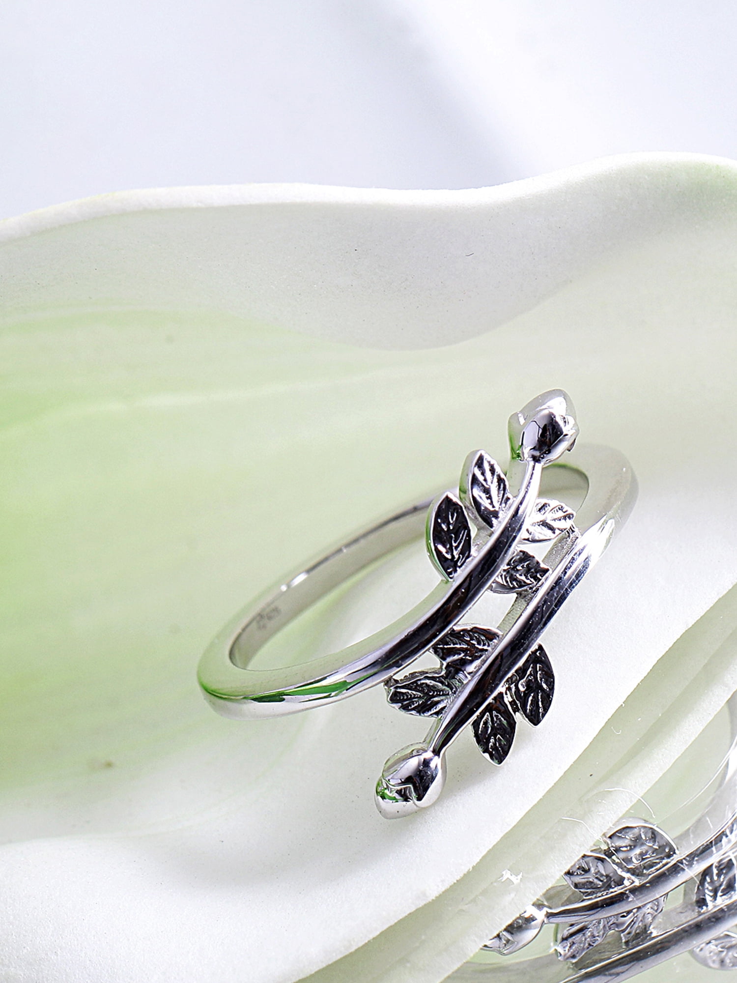 JewelersClub Sterling Silver Leaf Friendship Ring for Women | Dainty Sterling Silver Promise Ring For Women | Stackable Silver Open Band Olive Branch Ring For Women