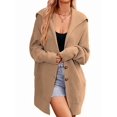 thumbnail image 2 of Women'S Solid Color Long-Sleeved Lapel Pocket Cardigan Three-Button Mid-Length Sweater Coat Khaki L, 2 of 10