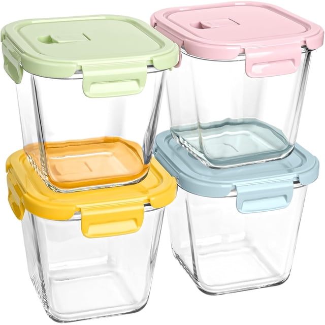Glass Soup Containers Lids 4 Cup 32 oz Tall Borosilicate Storage Lunch Meal Prep