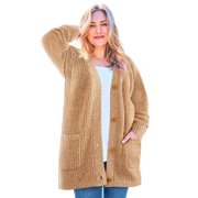 Woman Within Women's Plus Size Button-front Shaker Cardigan Color: Soft Camel Ivory Size: 5X