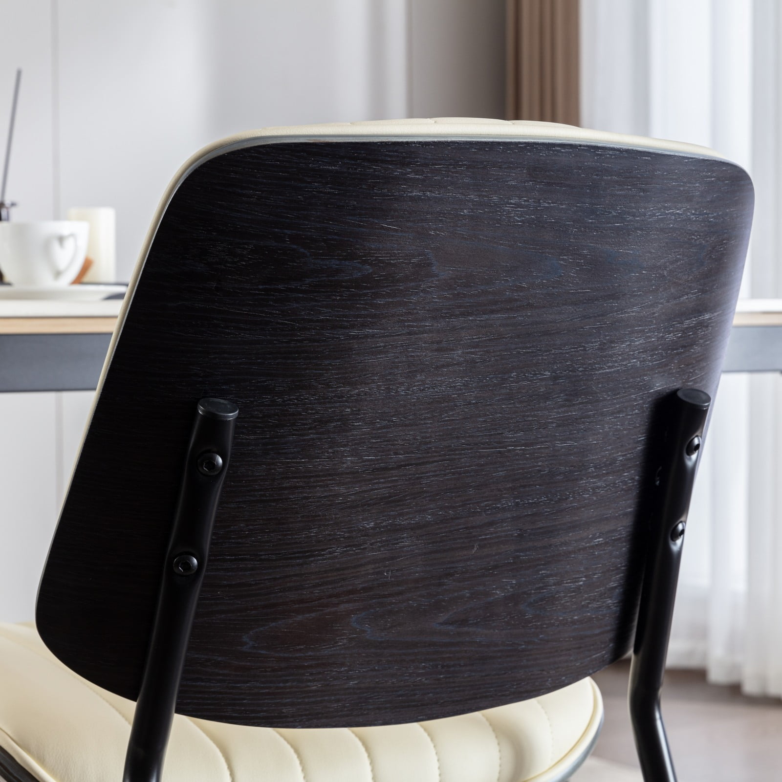 MAYEERTY Mid-Century Modern Dining Chairs - Faux Leather, Walnut Bentwood Back, Metal Legs, Adjustable Foot, Beige PU, Set of 2