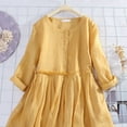 thumbnail image 4 of Baqcunre Maxi Dresses for Women 2024 Women's Dress Flax Spring And Summer Round Neck Pleated Draw Rope Seven Point Sleeves To Show Thin Loose Long Dress Dresses for Women 2024 Yellow L(Hot), 4 of 7