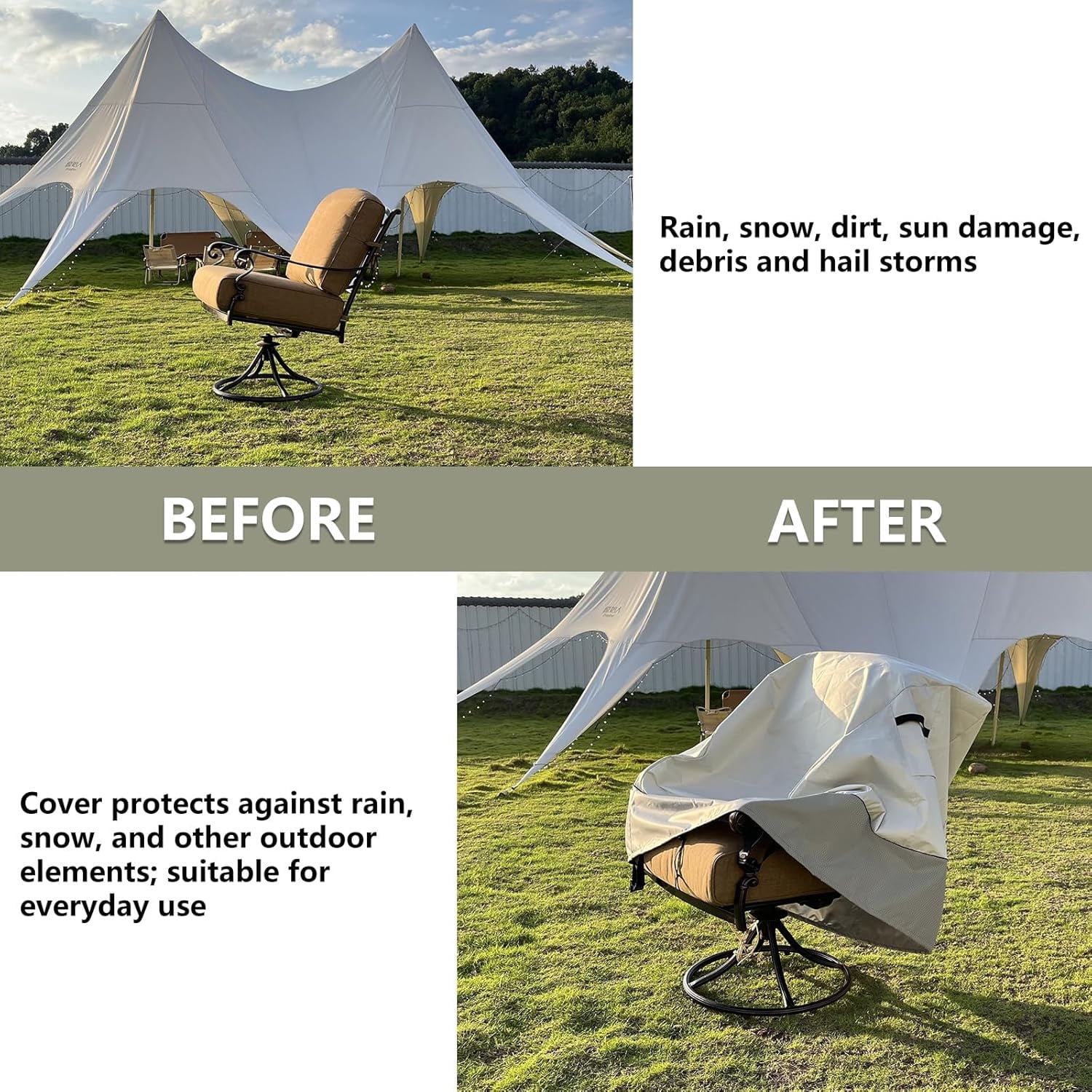 Outdoor Swivel Lounge Chair Cover 2 Pack,100% Waterproof Heavy Duty Outdoor Chair Covers,(33 W x 35 D x 38.5 H inches) Patio Furniture Cover for Swivel Patio Chair,White&Grayish Green