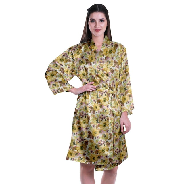 Moomaya Kimono Imprimé pour Femmes Robe de Mariée en Satin Soie Vêtements de Détente