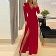 thumbnail image 4 of Women Long Sleeve Slit Maxi Long Dresses Deep V Neck Cold Shoulder Dress for Women Casual Evening Date, 4 of 9