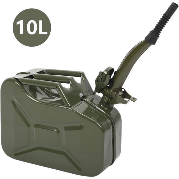 Oufan 10L Metal Gas Tank Can Gas Can Petrol Diesel Fuel Can Power Emergency Backup Tank with Flexible Spout, Gasoline Bucket, Fuels Gasoline Cars, Trucks, Equipment, Green