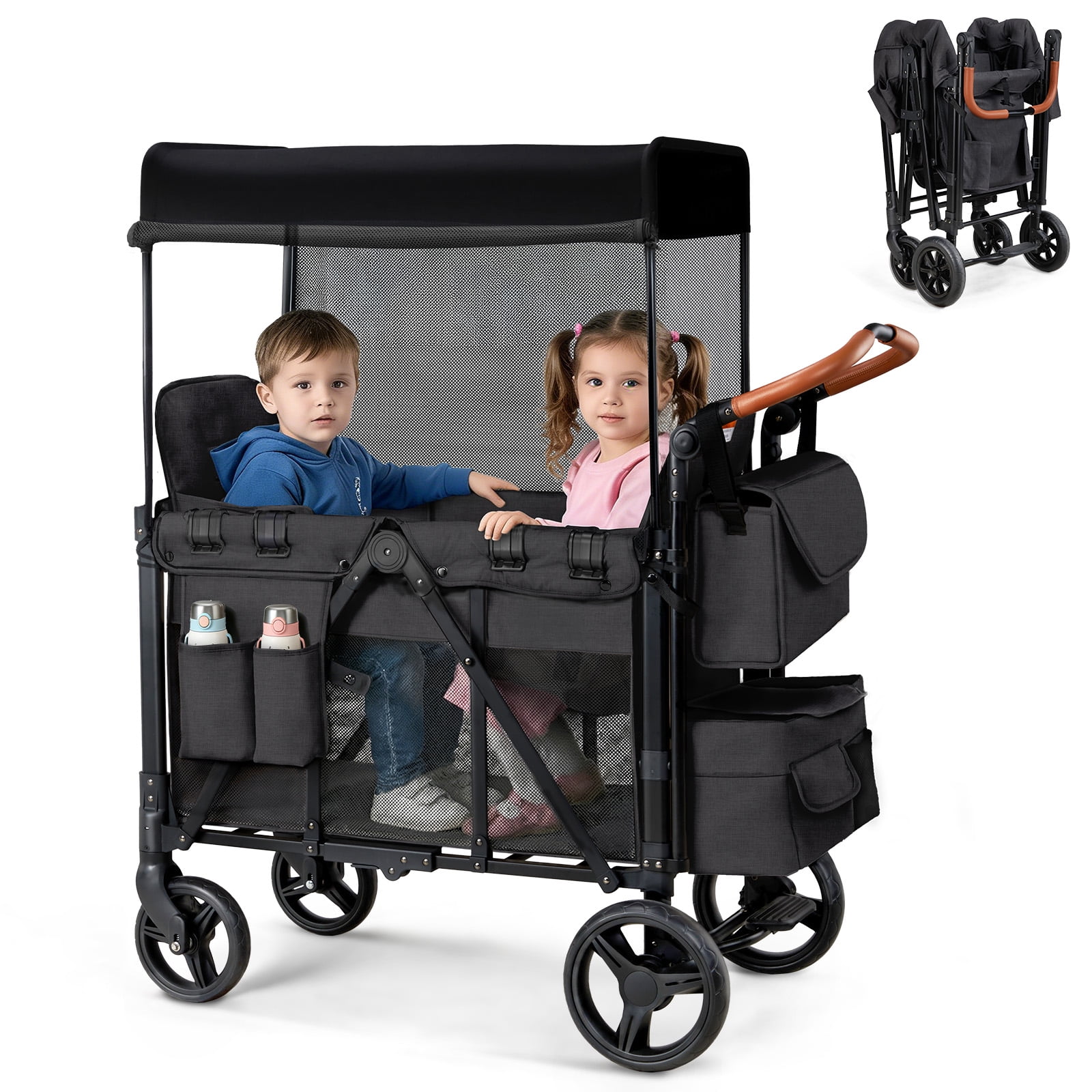 Cochildor Collapsible Wagon Stroller for 4 Kids, with Canopy, 5