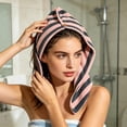 thumbnail image 5 of Leodye 1PCS Striped Fleece Hair Drying Towel, Thick High Absorbent Texture, Quick Dry Hair Wrap for Women Shower Daily Use -25.6×9.8×0.79in, 5 of 6