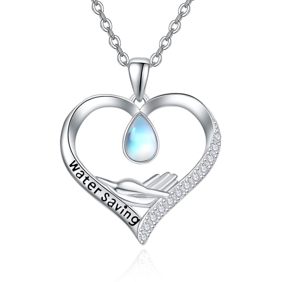TANGPOET Moonstone Teardrop Heart Necklace for Women 925 Sterling Silver Water Saving Pendant Necklaces Heart Jewelry Gifts