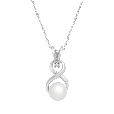 Freshwater Pearl Pendant Necklace with Diamond in 10kt White Gold
