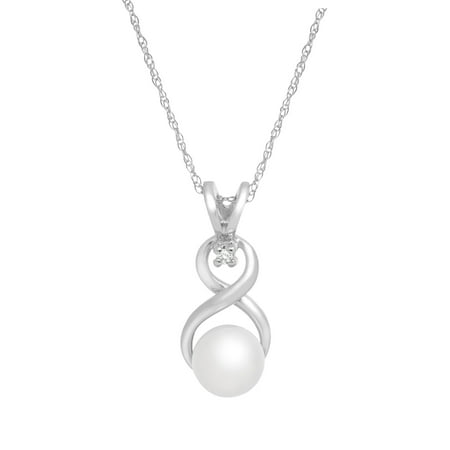 Freshwater Pearl Pendant Necklace with Diamond in 10kt White Gold