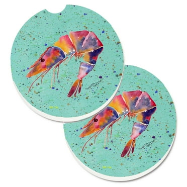 Carolines Treasures 8464CARC Shrmip Set of 2 Cup Holder Car Coasters Large multicolor