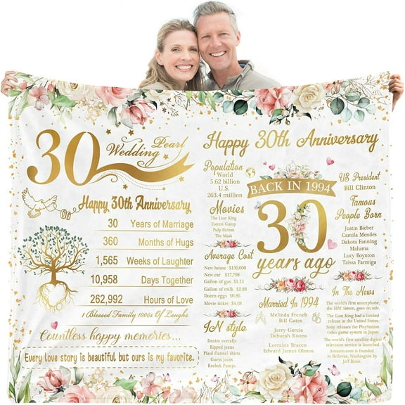 30th Wedding Anniversary Blanket - 30 Years of Marriage Gifts for Couple, Best 30th Anniversary Wedding Gifts for Parents Friends Grandparents - Pearl Anniversary Decorations Throw Blanket Present