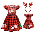 thumbnail image 2 of XEGLSBU Christmas Flower Girl Dress Short Front Long Back Kids Girls Flying Sleeve Christmas Cartoon Deer Print Show Dress Home Comfort Dress Red-B Size 3-4 Years, 2 of 9