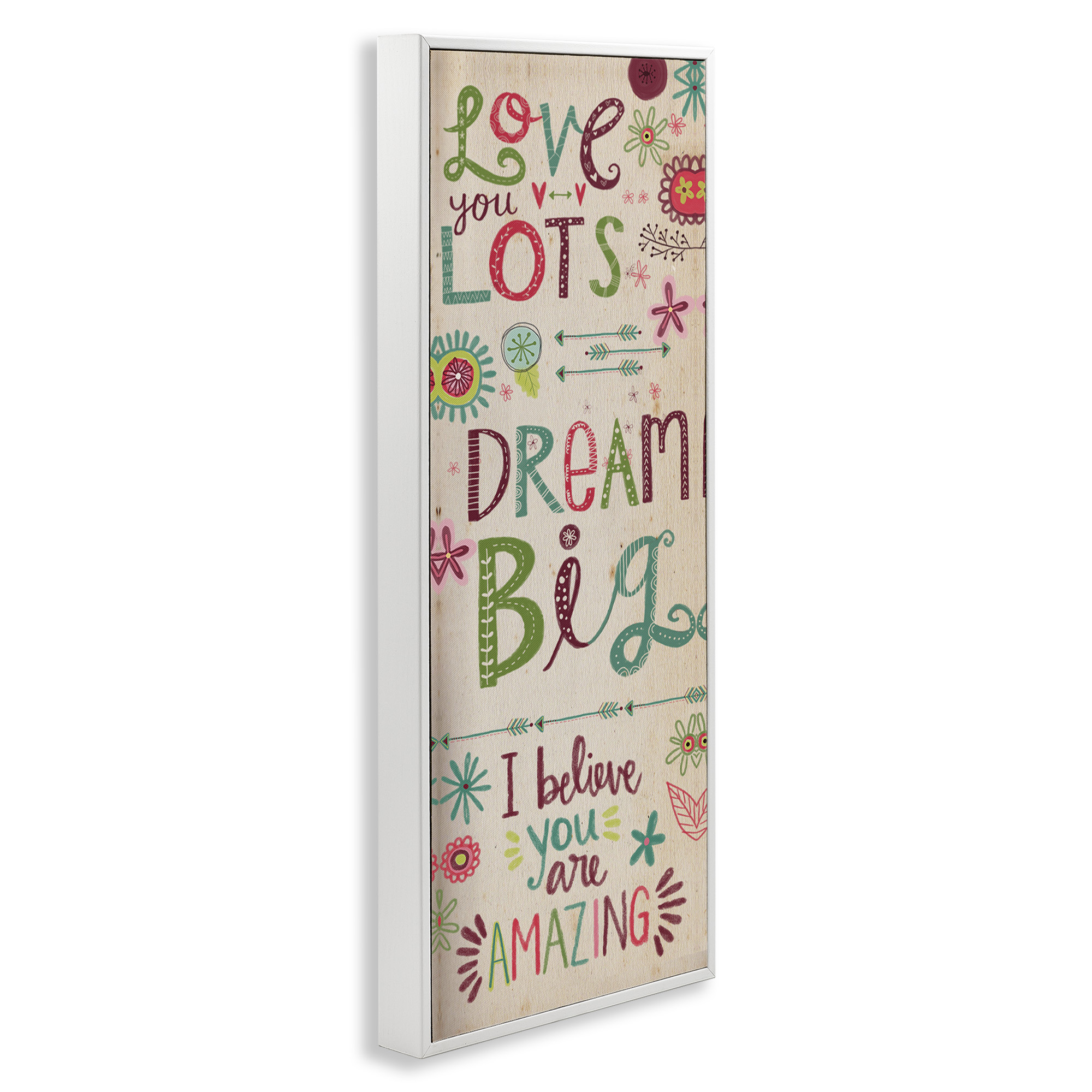 Stupell Industries Encouraging Floral Dream Big Art for Kids Painting White Framed Art Print Wall Art, 10 x 24