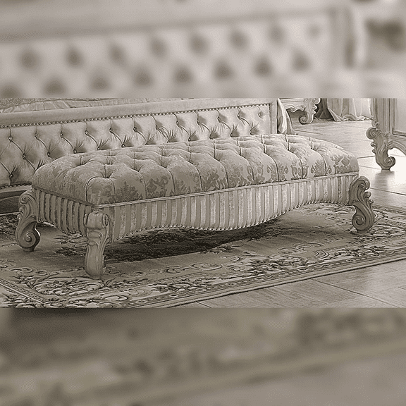 ACME Versailles Fabric Tufted Upholstered Bench in Ivory and Bone White