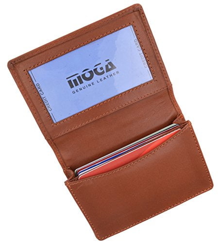 Black Theo&Cleo Genuine Leather Business Card Holder Expandable Antimagnetic Credit Wallet With ID Window 
