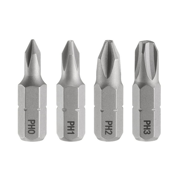 Uxcell 4pcs PH0/PH1/PH2/PH3 Punta de destornillador Phillips 1/4" Hex Shank 25mm/1" Longitud Magnética Bits de Cabeza Cruzada Hex S2 Acero Punta de destornillador